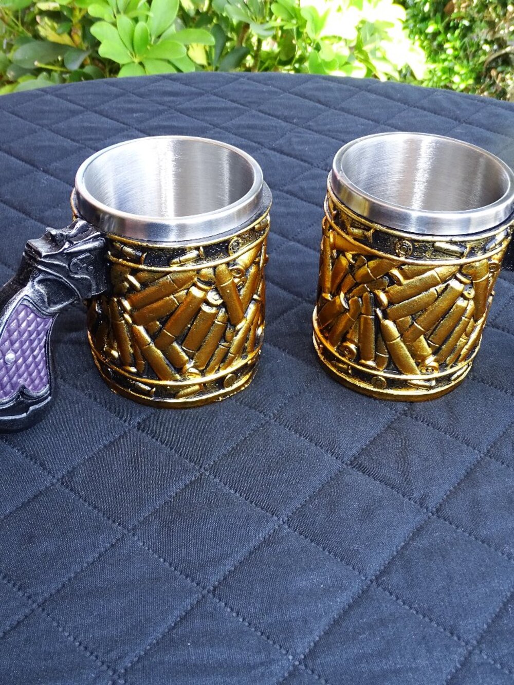 Two Gun Grip Handle Bullet Design Mugs Stainless Steel Interior